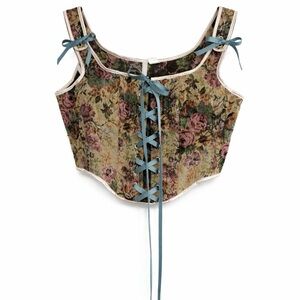 Y2K Lace Up Crop Corset Top Floral Adjustable Womens M Renaissance RenFaire